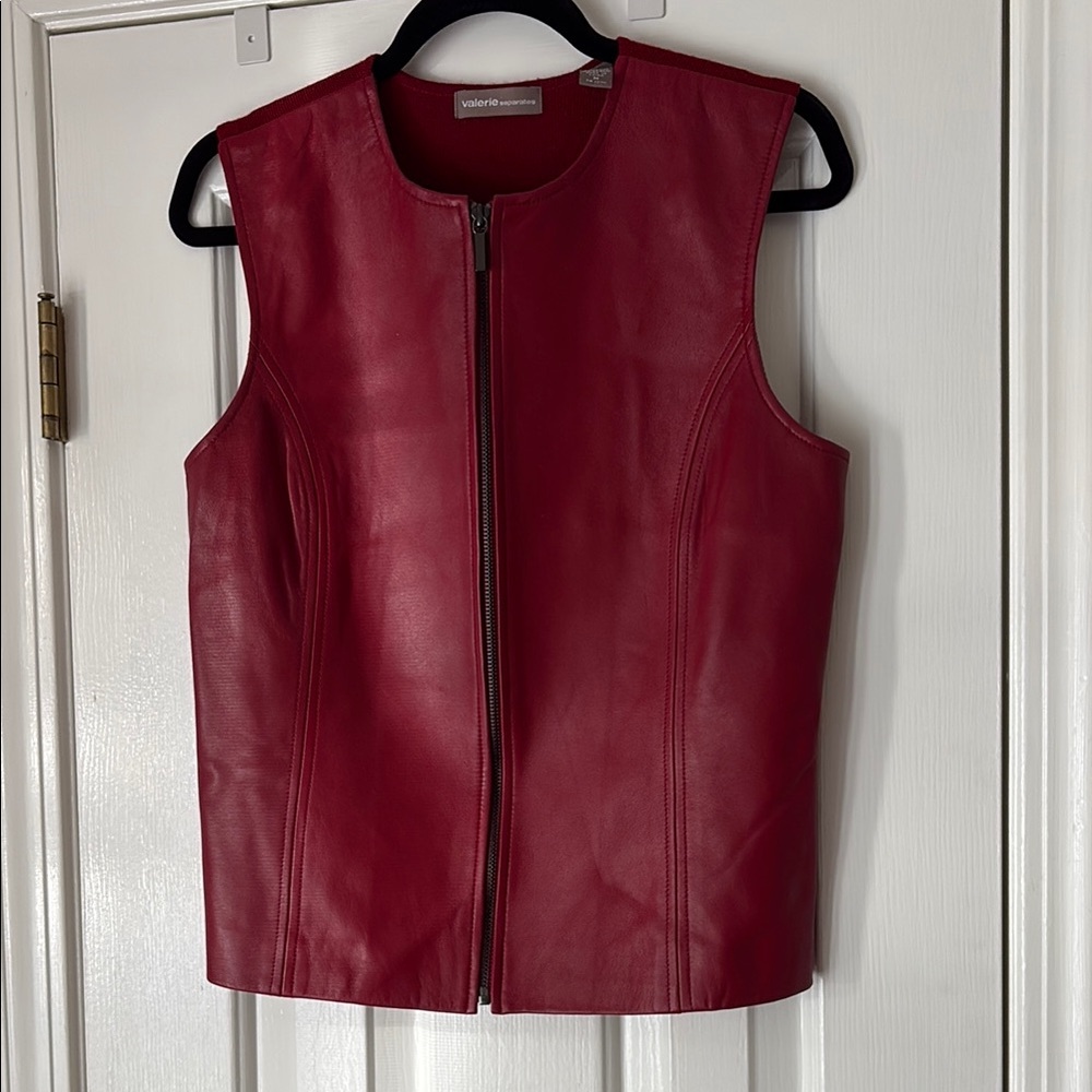 Valerie Stevens Red Leather Sleeveless Zip Vest